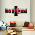 Hand-painted Wall Art Red Black Lines/Abstract Landscape Oil Painting on Canvas/Decoration Canvas Painting for Hotel